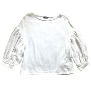 Zara Women’s Crewneck Sheer Puff Sleeve Top Blouse, Cream Size Medium